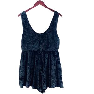 LF Paper Heart Black Floral Embossed Open Back Velvet Romper